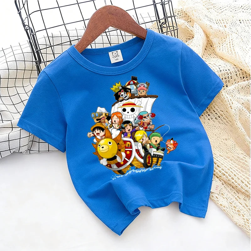 Ones Piece Kids T-shirt Anime Zoro-Luffy-Boys Toddler Cute Cool Tees Streetwear Casual Short Sleeve Childern Cotton Clothes Tops