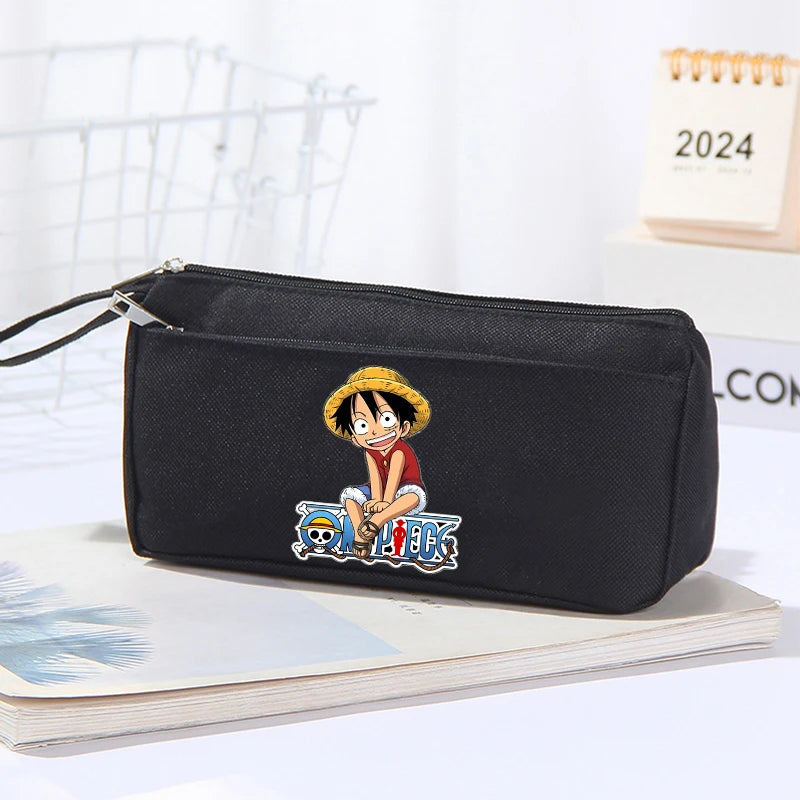 Astuccio per matite One Piece per ragazzi, a doppio strato, portatile, in tessuto Oxford, semplice, carino, con personaggi dei videogiochi, grande capacità, in tela, per bambini, anime
