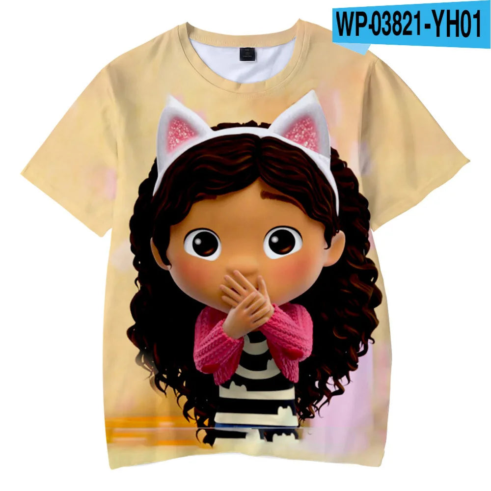 Tshirts Anime Gabbys DollHouse 3D Print Streetwear Boys Girls Cute Casual Fashion Oversized T Shirt Kids Tees Tops Clothing