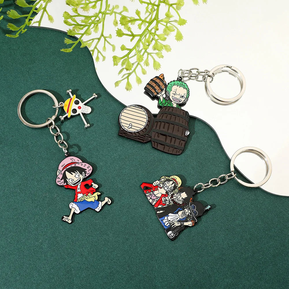Anime Keychain Luffy Zoro Ace Sabo Metal Pendant Key Chain for Friends Bag Backpack Keyrings Ornament Gifts