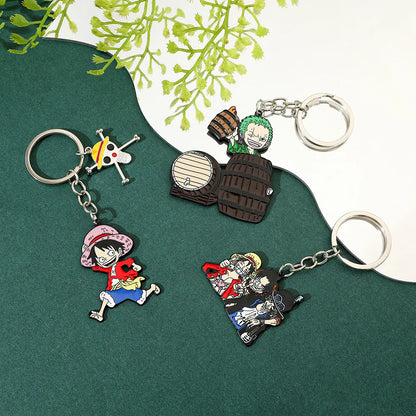 Anime Keychain Luffy Zoro Ace Sabo Metal Pendant Key Chain for Friends Bag Backpack Keyrings Ornament Gifts
