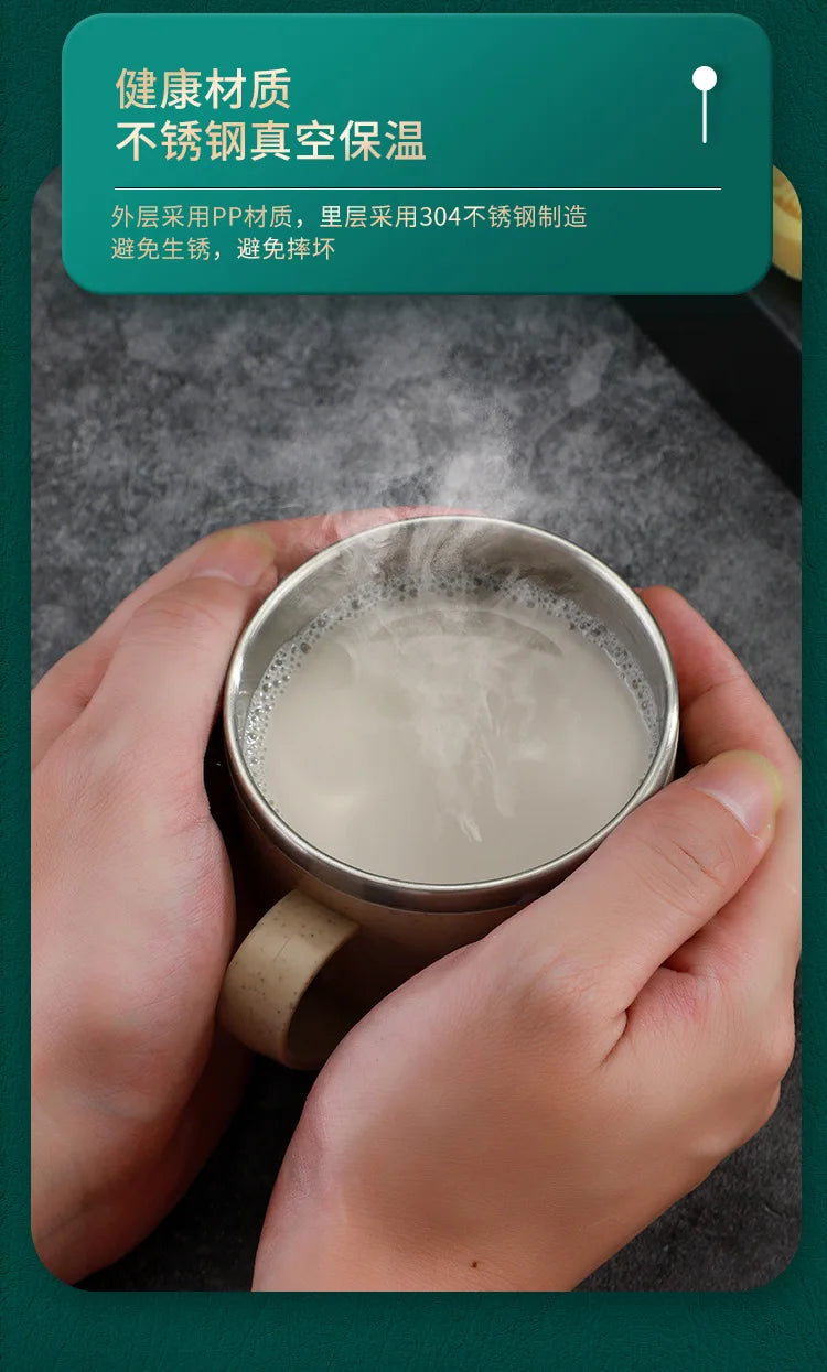 One Piece Double Layer Anti-scalding Stainless Steel Cups Kid Plastic Handle Coffee Milk Mug Luffy Water Cup Home Office Tumbler