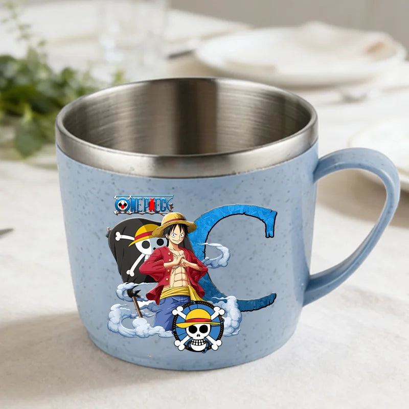 One Piece Double Layer Anti-scalding Stainless Steel Cups Kid Plastic Handle Coffee Milk Mug Luffy Water Cup Home Office Tumbler