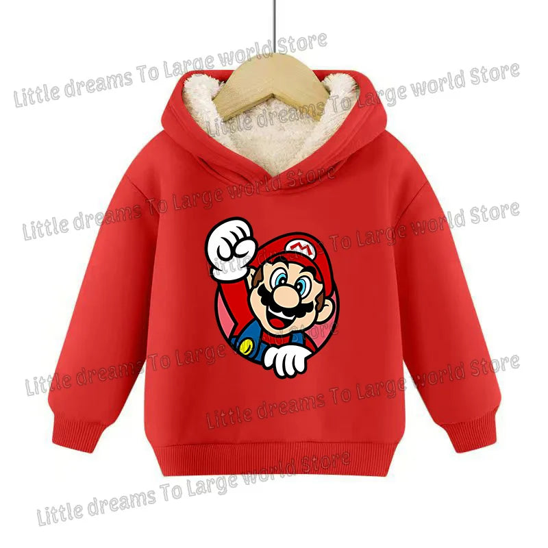 Super Marios Bros Hoodie for Kids Child Sweatshirt Fleece Thick Long-sleeved Clothes Boys Girls Winter Warm Tops Clothing Gifts