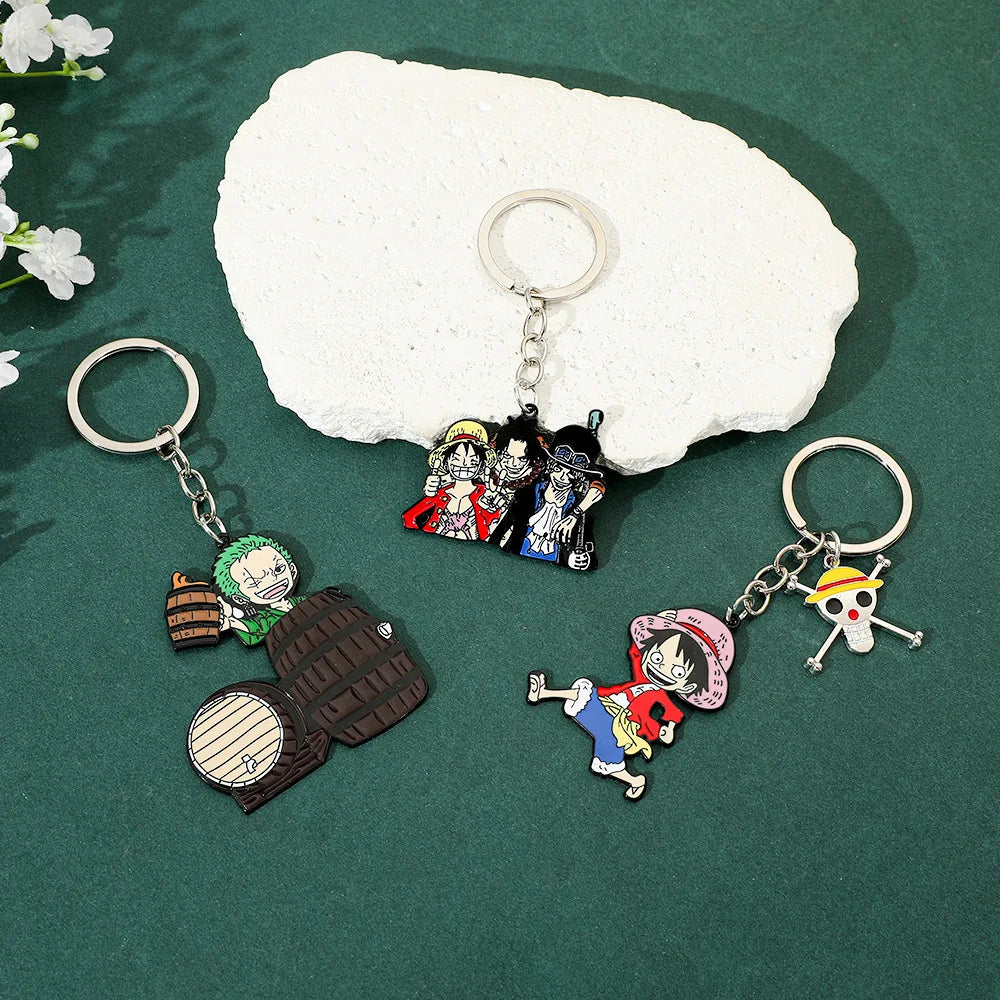 Anime Keychain Luffy Zoro Ace Sabo Metal Pendant Key Chain for Friends Bag Backpack Keyrings Ornament Gifts