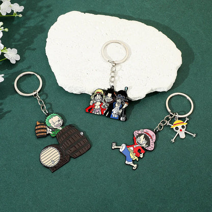 Anime Keychain Luffy Zoro Ace Sabo Metal Pendant Key Chain for Friends Bag Backpack Keyrings Ornament Gifts