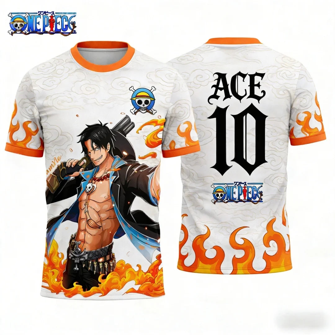2026 Japanese Anime Fire Fist Ace From One Piece Graphic T-Shirt Football Jersey Sports Dry Quickly Men's T-Shirt Kid's Clothing