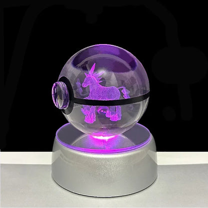 Pokemon 3D Crystal Ball Anime Game Pokeball Rainbow Led Night Light