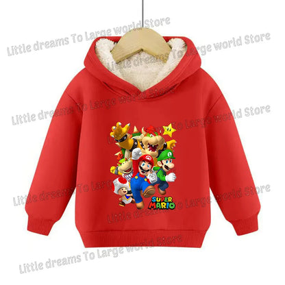 Super Marios Bros Hoodie for Kids Child Sweatshirt Fleece Thick Long-sleeved Clothes Boys Girls Winter Warm Tops Clothing Gifts