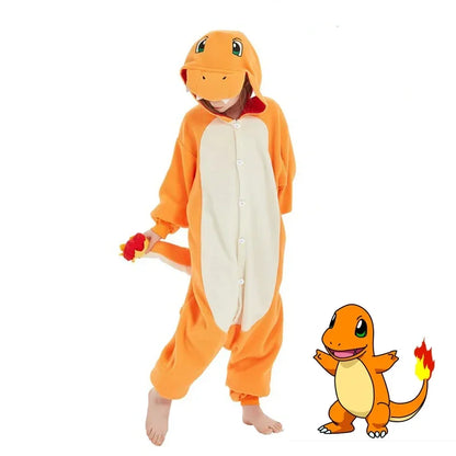 Onesie for Kids Charmander Flannel Cosplay Costume Halloween Kigurumi Children Full Body Pijama Christmas One-Piece Suit