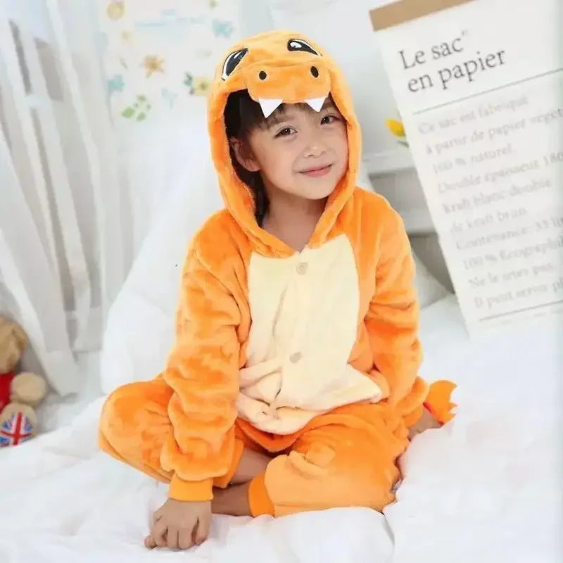 Onesie for Kids Charmander Flannel Cosplay Costume Halloween Kigurumi Children Full Body Pijama Christmas One-Piece Suit