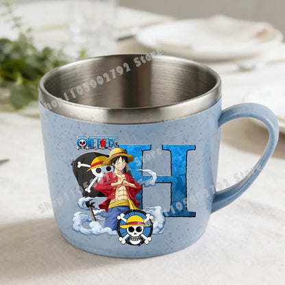 One Piece Double Layer Anti-scalding Stainless Steel Cups Kid Plastic Handle Coffee Milk Mug Luffy Water Cup Home Office Tumbler