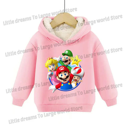 Super Marios Bros Hoodie for Kids Child Sweatshirt Fleece Thick Long-sleeved Clothes Boys Girls Winter Warm Tops Clothing Gifts