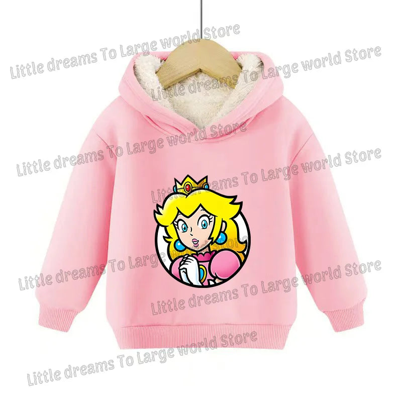 Super Marios Bros Hoodie for Kids Child Sweatshirt Fleece Thick Long-sleeved Clothes Boys Girls Winter Warm Tops Clothing Gifts