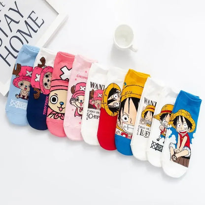 Hot Bandai ONE PIECE Men Boat Socks Luffy Chopper Anime Figure Cartoon Low Socks for Women Spring Summer 100% Cotton Socks
