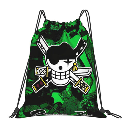 One Piece Zoro Skull Backpack Drawstring Sports Bags Gym Bag Water Resistant  String Sackpack for Exercise