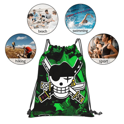 One Piece Zoro Skull Backpack Drawstring Sports Bags Gym Bag Water Resistant  String Sackpack for Exercise