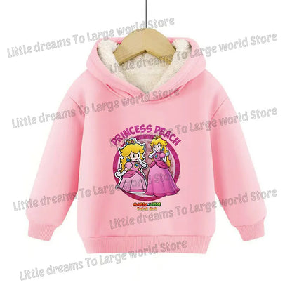 Super Marios Bros Hoodie for Kids Child Sweatshirt Fleece Thick Long-sleeved Clothes Boys Girls Winter Warm Tops Clothing Gifts