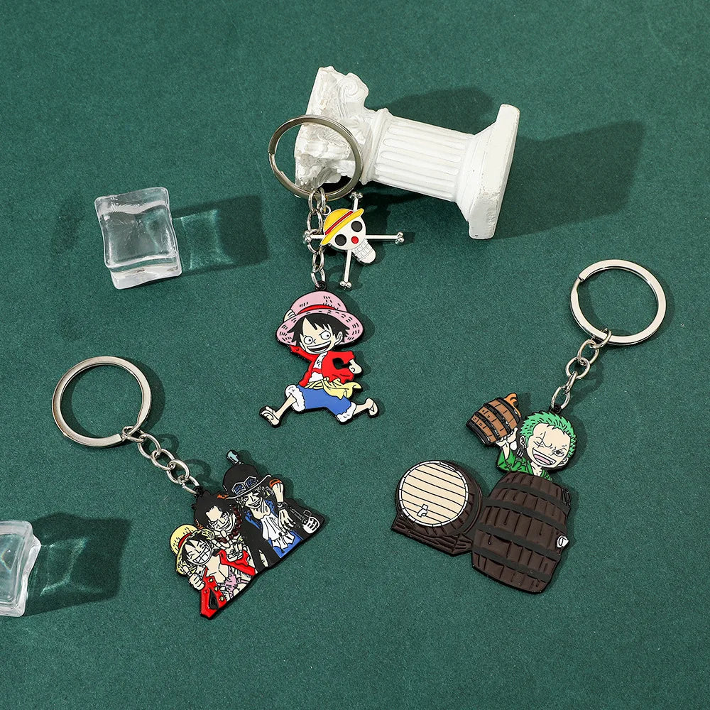 Anime Keychain Luffy Zoro Ace Sabo Metal Pendant Key Chain for Friends Bag Backpack Keyrings Ornament Gifts