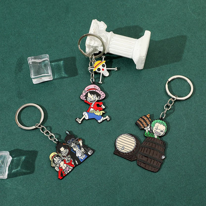 Anime Keychain Luffy Zoro Ace Sabo Metal Pendant Key Chain for Friends Bag Backpack Keyrings Ornament Gifts