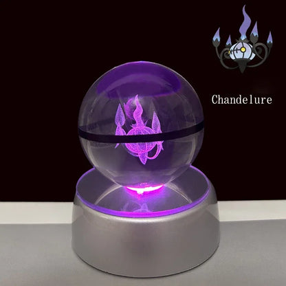 Pokemon 3D Crystal Ball Anime Game Pokeball Rainbow Led Night Light