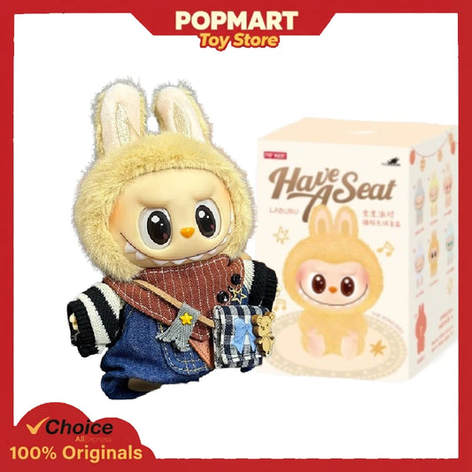 POP MART LABUBU V2 Have a Seat Blue Happy Mouse Outfit Authentic Dressed Doll Set Original Vinyl Figure Collectible Toy Gift