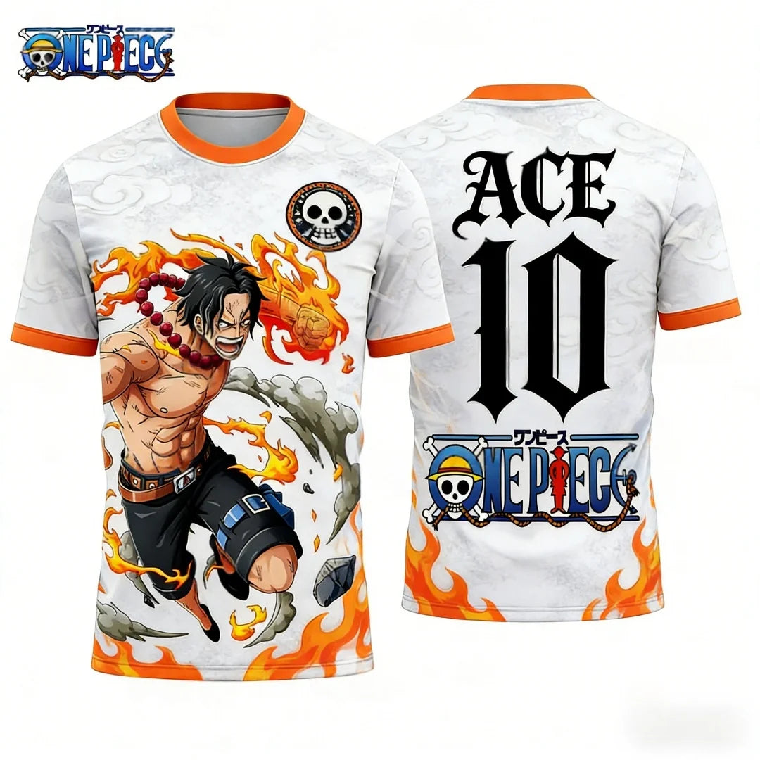 2026 Japanese Anime Fire Fist Ace From One Piece Graphic T-Shirt Football Jersey Sports Dry Quickly Men's T-Shirt Kid's Clothing