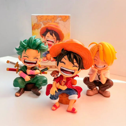 Bandai One Piece Series Figures – Luffy, Sanji, Zoro. Anime collectible model ornaments, perfect for desktop, car decoration and