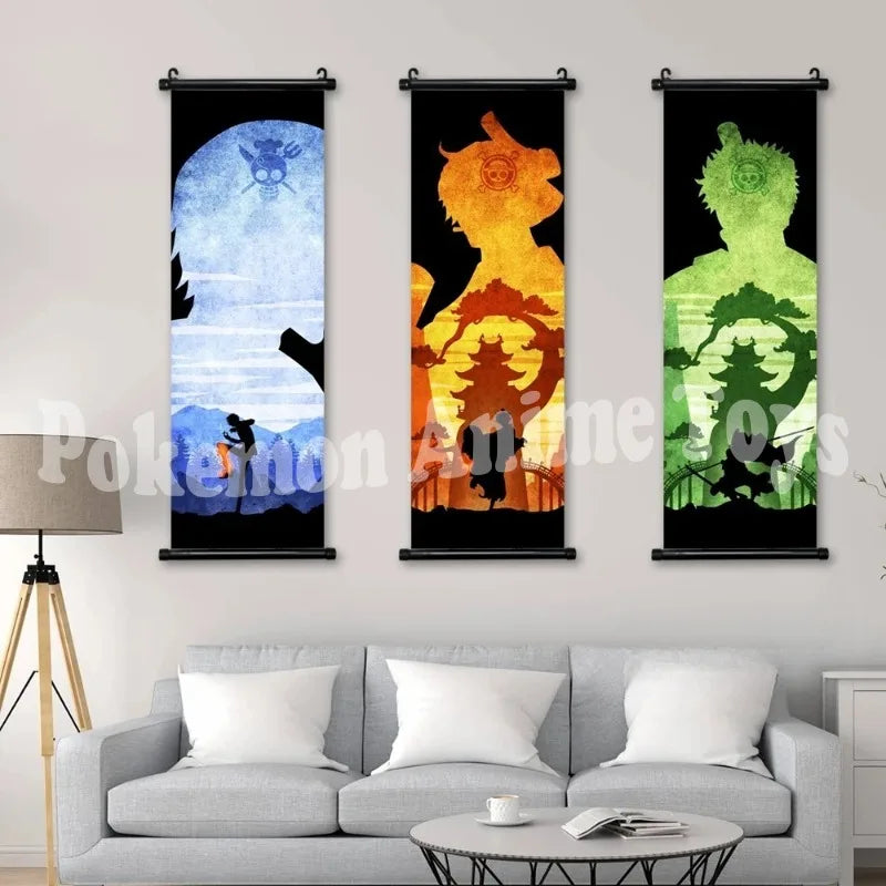 Home Decoration Anime Wall One Piece Artwork Luffy Painting Zoro Hanging Scrolls Sanji Canvas Printed Janpanese Picture Poster