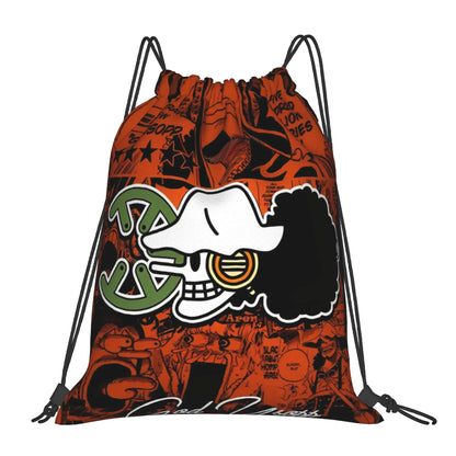 One Piece Zoro Skull Backpack Drawstring Sports Bags Gym Bag Water Resistant  String Sackpack for Exercise