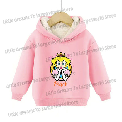 Super Marios Bros Hoodie for Kids Child Sweatshirt Fleece Thick Long-sleeved Clothes Boys Girls Winter Warm Tops Clothing Gifts