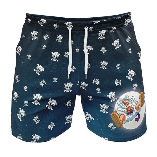 2026 Bandai Luffy Gear 5 Pattern Shorts Men ONE PIECE Shorts Summer Beach Trunks Japanese Cosplay Bathing Suit Kid Short Casual