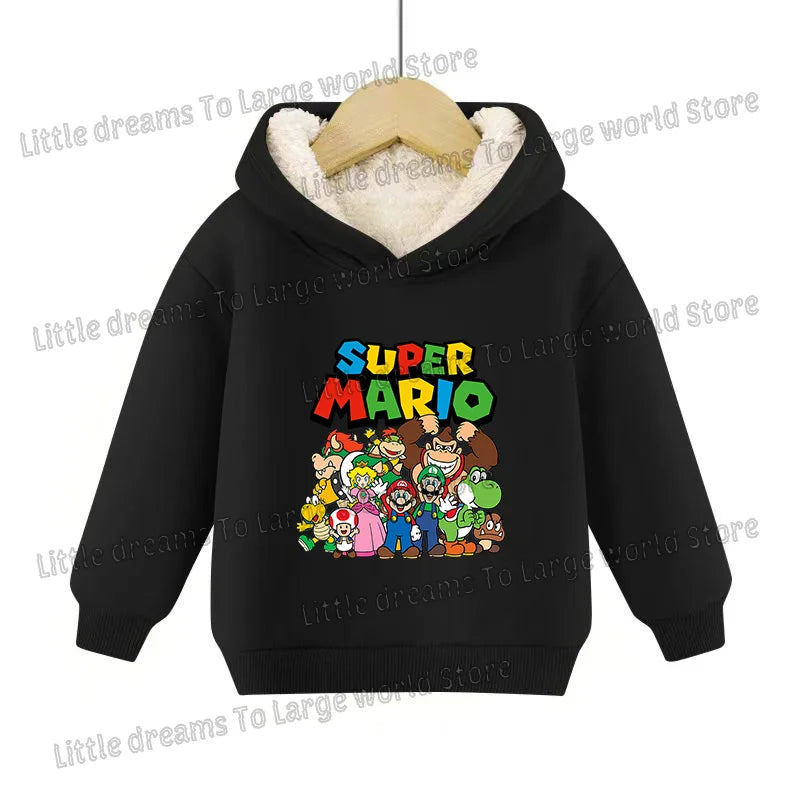 Super Marios Bros Hoodie for Kids Child Sweatshirt Fleece Thick Long-sleeved Clothes Boys Girls Winter Warm Tops Clothing Gifts