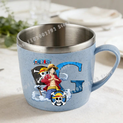 One Piece Double Layer Anti-scalding Stainless Steel Cups Kid Plastic Handle Coffee Milk Mug Luffy Water Cup Home Office Tumbler