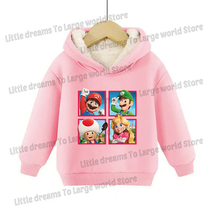 Super Marios Bros Hoodie for Kids Child Sweatshirt Fleece Thick Long-sleeved Clothes Boys Girls Winter Warm Tops Clothing Gifts
