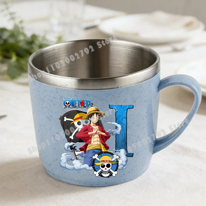 One Piece Double Layer Anti-scalding Stainless Steel Cups Kid Plastic Handle Coffee Milk Mug Luffy Water Cup Home Office Tumbler