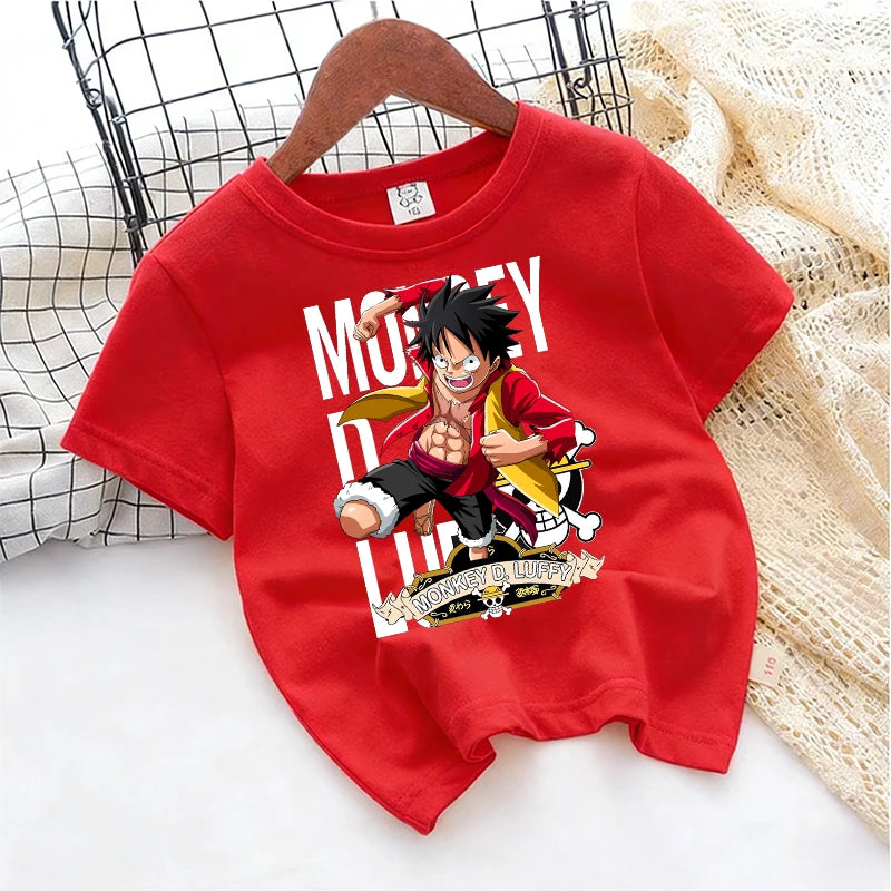 Ones Piece Kids T-shirt Anime Zoro-Luffy-Boys Toddler Cute Cool Tees Streetwear Casual Short Sleeve Childern Cotton Clothes Tops