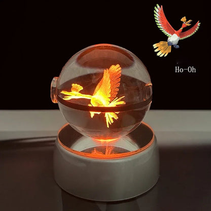 Pokemon 3D Crystal Ball Anime Game Pokeball Rainbow Led Night Light