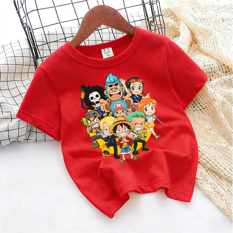 Ones Piece Kids T-shirt Anime Zoro-Luffy-Boys Toddler Cute Cool Tees Streetwear Casual Short Sleeve Childern Cotton Clothes Tops