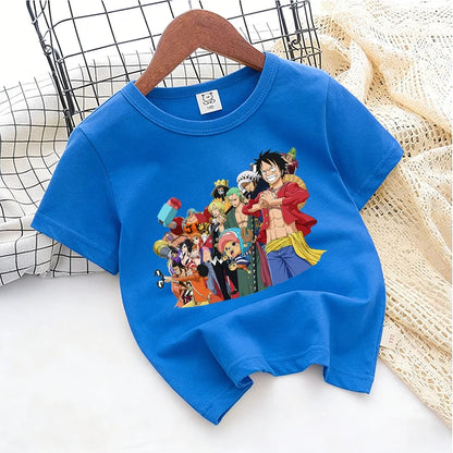 Ones Piece Kids T-shirt Anime Zoro-Luffy-Boys Toddler Cute Cool Tees Streetwear Casual Short Sleeve Childern Cotton Clothes Tops