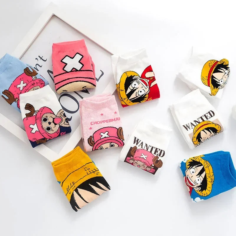 Hot Bandai ONE PIECE Men Boat Socks Luffy Chopper Anime Figure Cartoon Low Socks for Women Spring Summer 100% Cotton Socks