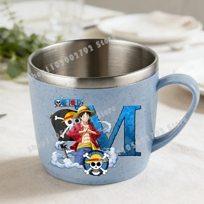 One Piece Double Layer Anti-scalding Stainless Steel Cups Kid Plastic Handle Coffee Milk Mug Luffy Water Cup Home Office Tumbler