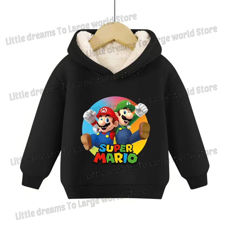 Super Marios Bros Hoodie for Kids Child Sweatshirt Fleece Thick Long-sleeved Clothes Boys Girls Winter Warm Tops Clothing Gifts