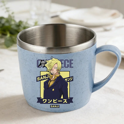 One Piece Double Layer Anti-scalding Stainless Steel Cups Kid Plastic Handle Coffee Milk Mug Luffy Water Cup Home Office Tumbler