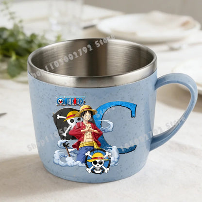 One Piece Double Layer Anti-scalding Stainless Steel Cups Kid Plastic Handle Coffee Milk Mug Luffy Water Cup Home Office Tumbler