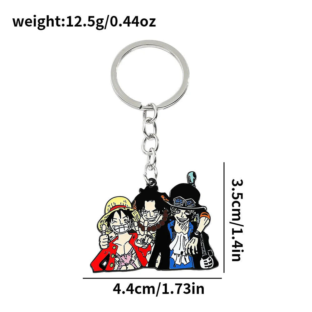 Anime Keychain Luffy Zoro Ace Sabo Metal Pendant Key Chain for Friends Bag Backpack Keyrings Ornament Gifts