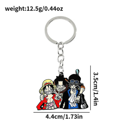 Anime Keychain Luffy Zoro Ace Sabo Metal Pendant Key Chain for Friends Bag Backpack Keyrings Ornament Gifts