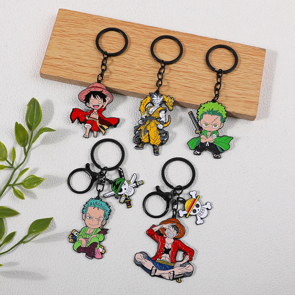 One Piece Anime Keychain Set - Monkey D. Luffy & Roronoa Zoro Cartoon Characters Backpack Decoration Collectible Gift