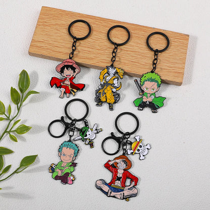 One Piece Anime Keychain Set - Monkey D. Luffy & Roronoa Zoro Cartoon Characters Backpack Decoration Collectible Gift
