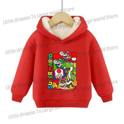 Super Marios Bros Hoodie for Kids Child Sweatshirt Fleece Thick Long-sleeved Clothes Boys Girls Winter Warm Tops Clothing Gifts